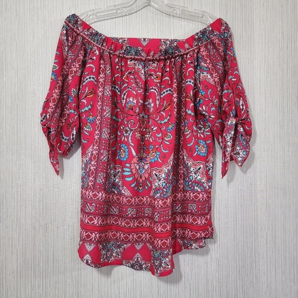 NWT Renee C. Vause Off the Shoulder Paisley print short sleeve shirt sz small - Picture 1 of 12